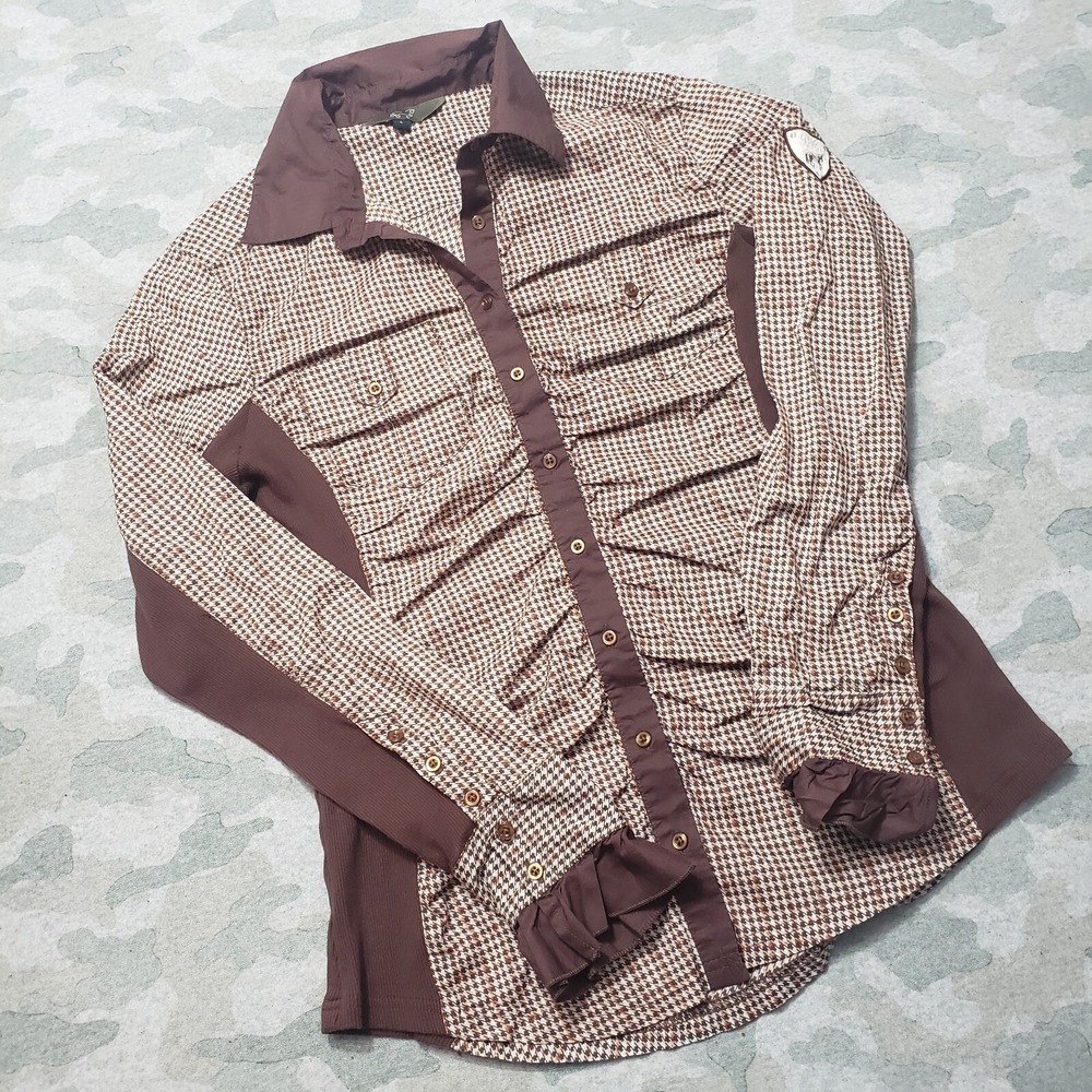 Good Rider Top Womens Large Brown Long Sleeve Button-Up Western Cowgirl Rodeo - Picture 2 of 10